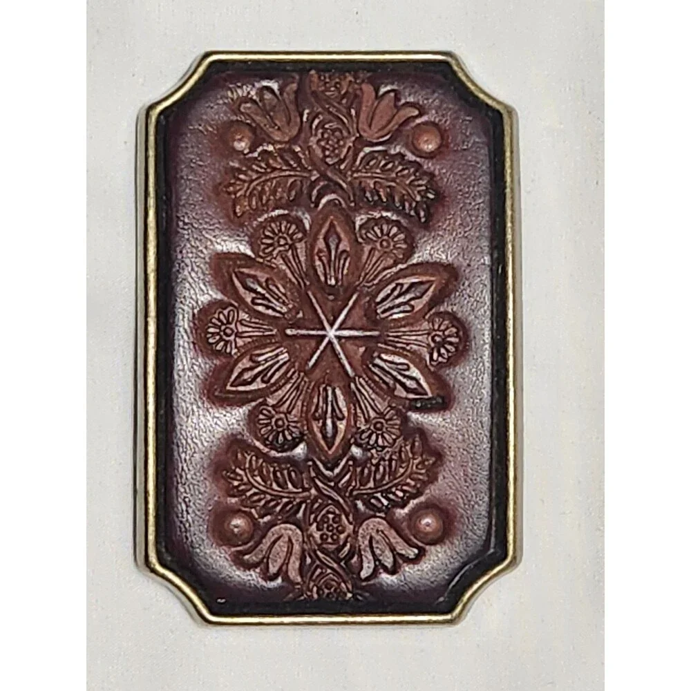 Brass Belt Buckle With Beautifully Designed Leather Inlay